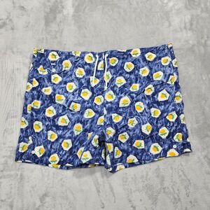 Vintage Faconnable Swim Trunks Men L Blue Floral Lemon Print Lined Pockets Beach
